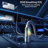 Câble USB 4-en-1 charge rapide 30W | USB-C vers USB silicone anti-nœuds LED RVB compatibilité multi-appareils et durable (2 m) - Gris